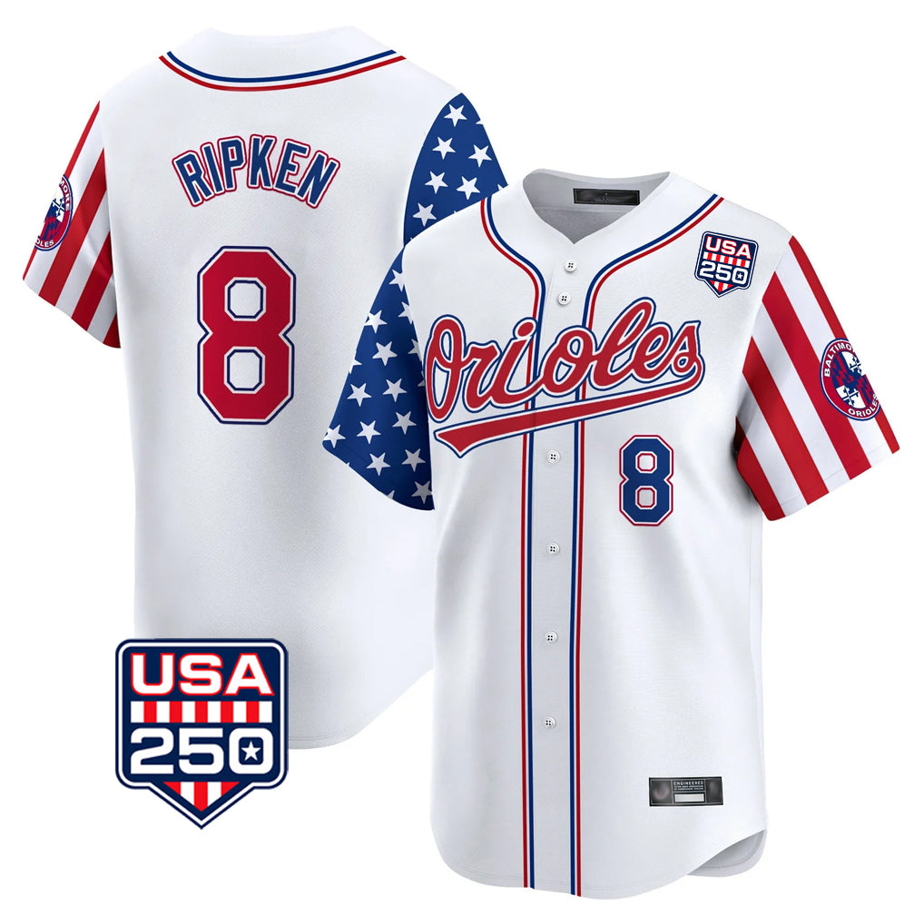 Baltimore Orioles #8 Cal Ripken Player White CONTON USA 250 Independence Day Vapor Premier Home Game Stitched Jerseys