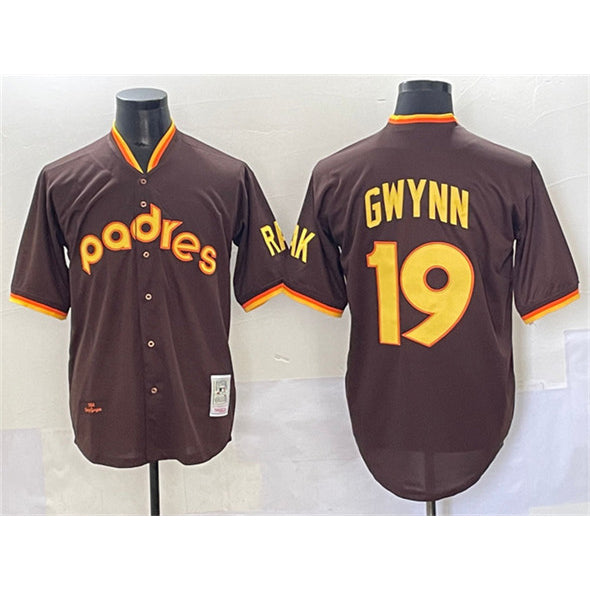 San Diego Padres #19 Tony Gwynn Brown CONTON Throwback Stitched Jersey