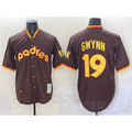 San Diego Padres #19 Tony Gwynn Brown CONTON Throwback Stitched Jersey
