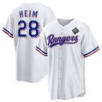 Texas Rangers #28 Jonah Heim 2023 White CONTON World Series Stitched Jersey