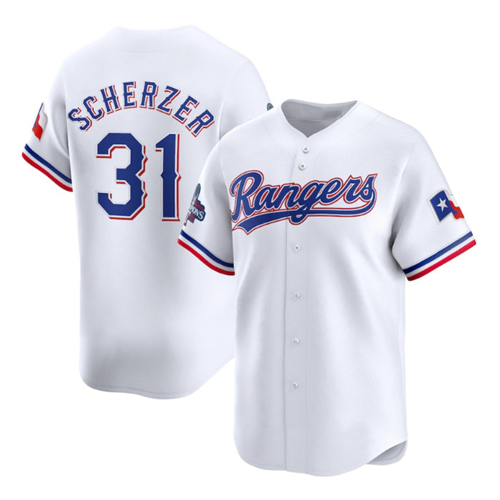 Texas Rangers #31 Max Scherzer White CONTON 2023 World Series Champions Stitched Jersey