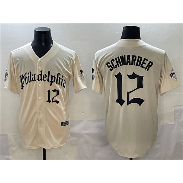 Philadelphia Phillies #12 Kyle Schwarber Cream CONTON Gothic Vapor Limited Stitched Jersey