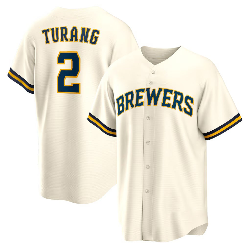 Milwaukee Brewers #2 Brice Turang Cream CONTON Home Replica Jersey