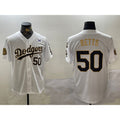 Los Angeles Dodgers #50 Mookie Betts White Gold CONTON 2024 World Series With Fernando Memorial Patch Limited Stitched Jersey2