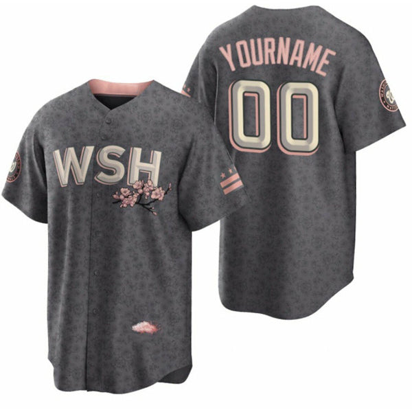 Custom Washington Nationals Active Player 2022 Grey CONTON City Connect Cherry Blossom Cool Base Stitched Jersey