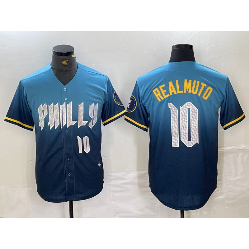 Philadelphia Phillies #10 JT Realmuto Number Blue CONTON 2024 City Connect Limited Stitched Jersey 2