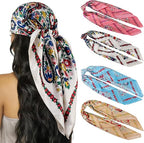 4PCS Head Scarf for Women 35” Silk Feel Hair Scarf | Satin Neck Scarfs, Square Bandana Hair Wraps, Head Scarves for Sleeping, Travel, Hair Protection, Daily Wear