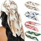 4PCS Head Scarf for Women 35” Silk Feel Hair Scarf | Satin Neck Scarfs, Square Bandana Hair Wraps, Head Scarves for Sleeping, Travel, Hair Protection, Daily Wear