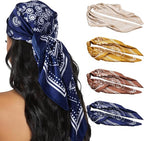 4PCS Head Scarf for Women 35” Silk Feel Hair Scarf | Satin Neck Scarfs, Square Bandana Hair Wraps, Head Scarves for Sleeping, Travel, Hair Protection, Daily Wear