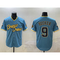 Milwaukee Brewers #9 Bob Uecker Powder Blue CONTON City Connect With Patch Cool Base Stitched Jersey