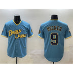 Milwaukee Brewers #9 Bob Uecker Powder Blue CONTON City Connect With Patch Cool Base Stitched Jersey