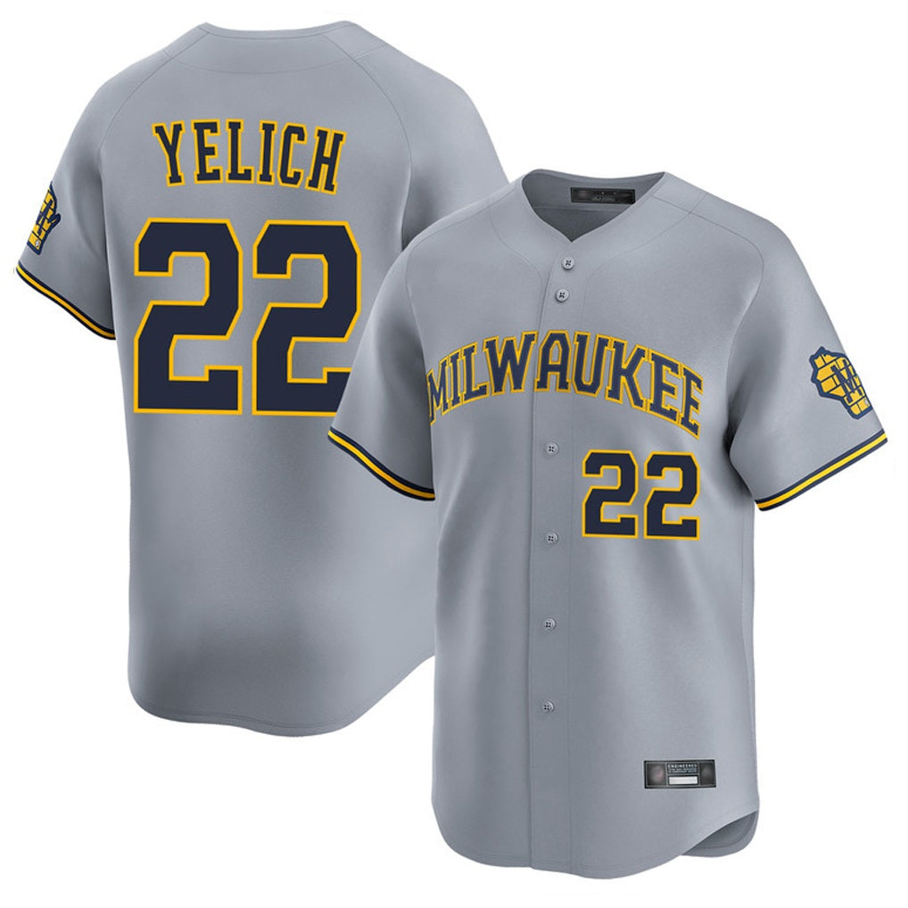 Milwaukee Brewers #22 Christian Yelich Player Gray CONTON Home Limited Stitched Jerseys