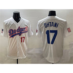 Los Angeles Dodgers #17 Shohei Ohtani White CONTON With American Flag Patch Limited Stitched Jersey