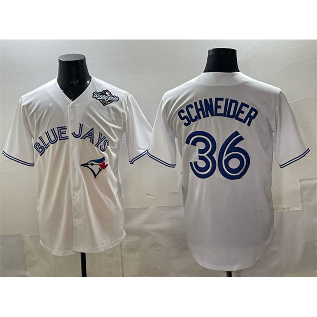 Toronto Blue Jays #36 Davis Schneider White CONTON 2025 World Series Home Cool Base Stitched Jersey