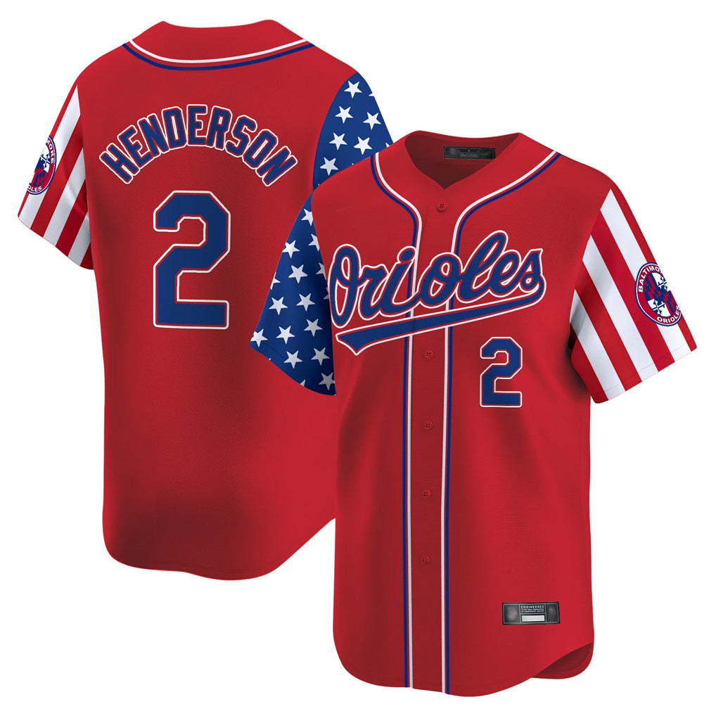 Baltimore Orioles #2 Gunnar Henderson Player Red CONTON Independence Day Vapor Premier Limited Home Game Stitched Jerseys