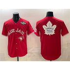 Toronto Blue Jays & Leafs Red CONTON 2025 World Series With White Leafs Logo Cool Base Stitched Jersey