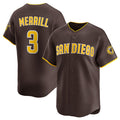 San Diego Padres #3 Jackson Merrill Brown CONTON 2024 Away Limited Stitched Jersey