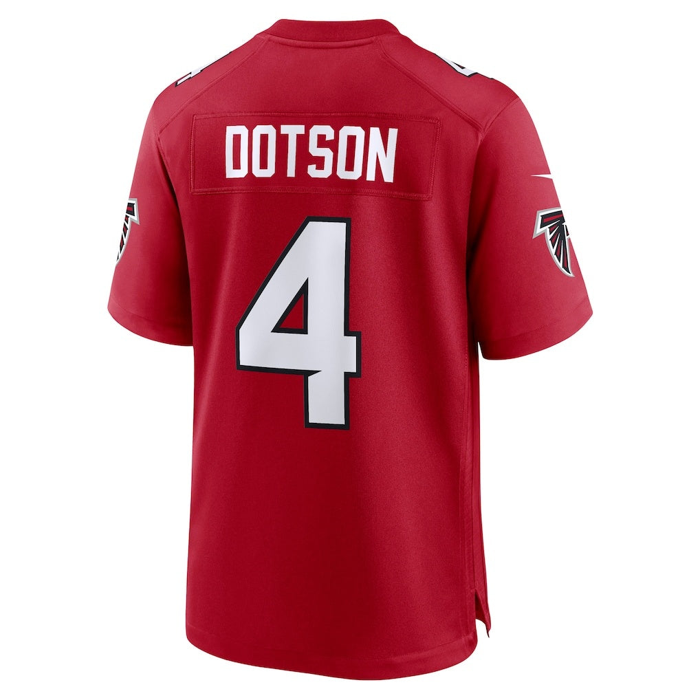 A.Falcons #4 Jahan Dotson Red CONTON Team Game Jersey