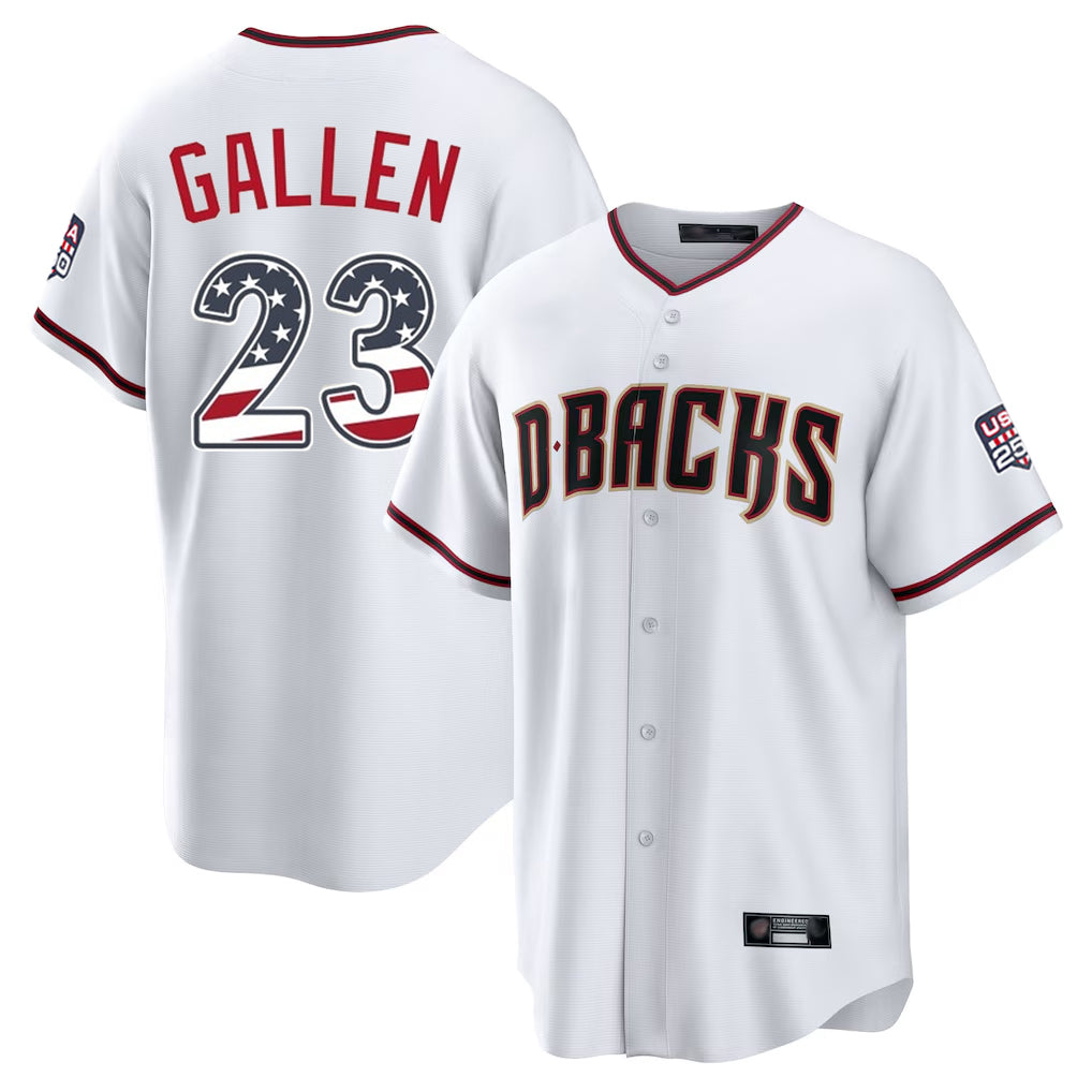 Arizona Diamondbacks #23 Zac Gallen Player White CONTON USA 250 Fourth of July Home Game Stitched Jerseys