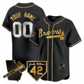 Custom Atlanta Braves 2024 Robinson & Georgia Patch Vapor Premier Limited Jersey ¨C Black Gold CONTON