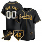 Custom Atlanta Braves 2024 Robinson & Georgia Patch Vapor Premier Limited Jersey ¨C Black Gold CONTON