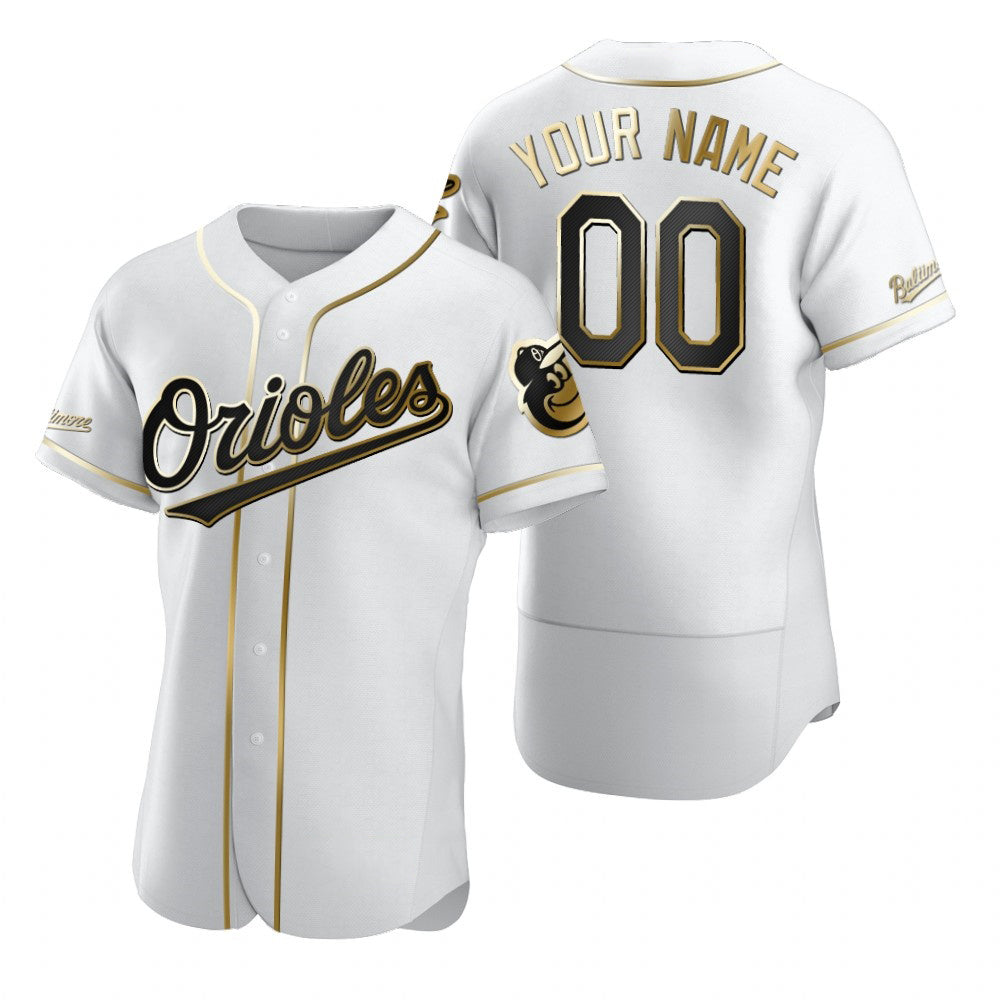 Custom Baltimore Orioles White CONTON Stitched Flex Base Golden Edition Jersey
