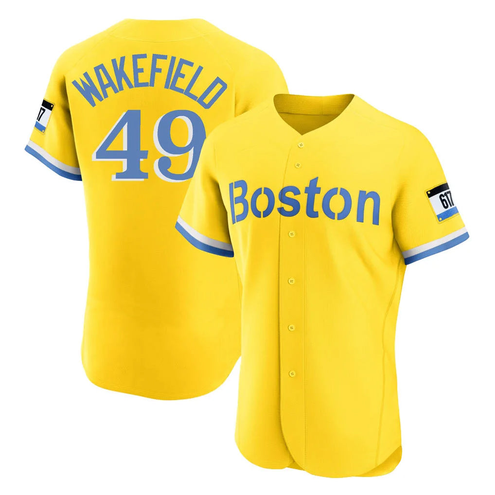 Boston Red Sox #49 Tim Wakefield Player Yellow CONTON Limited Elite Home Game Stitched Jerseys1