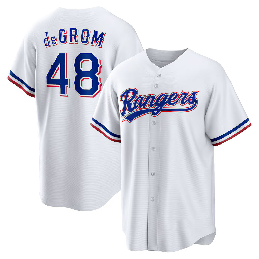 Texas Rangers #48 Jacob deGrom White CONTON Home Replica Player Jersey