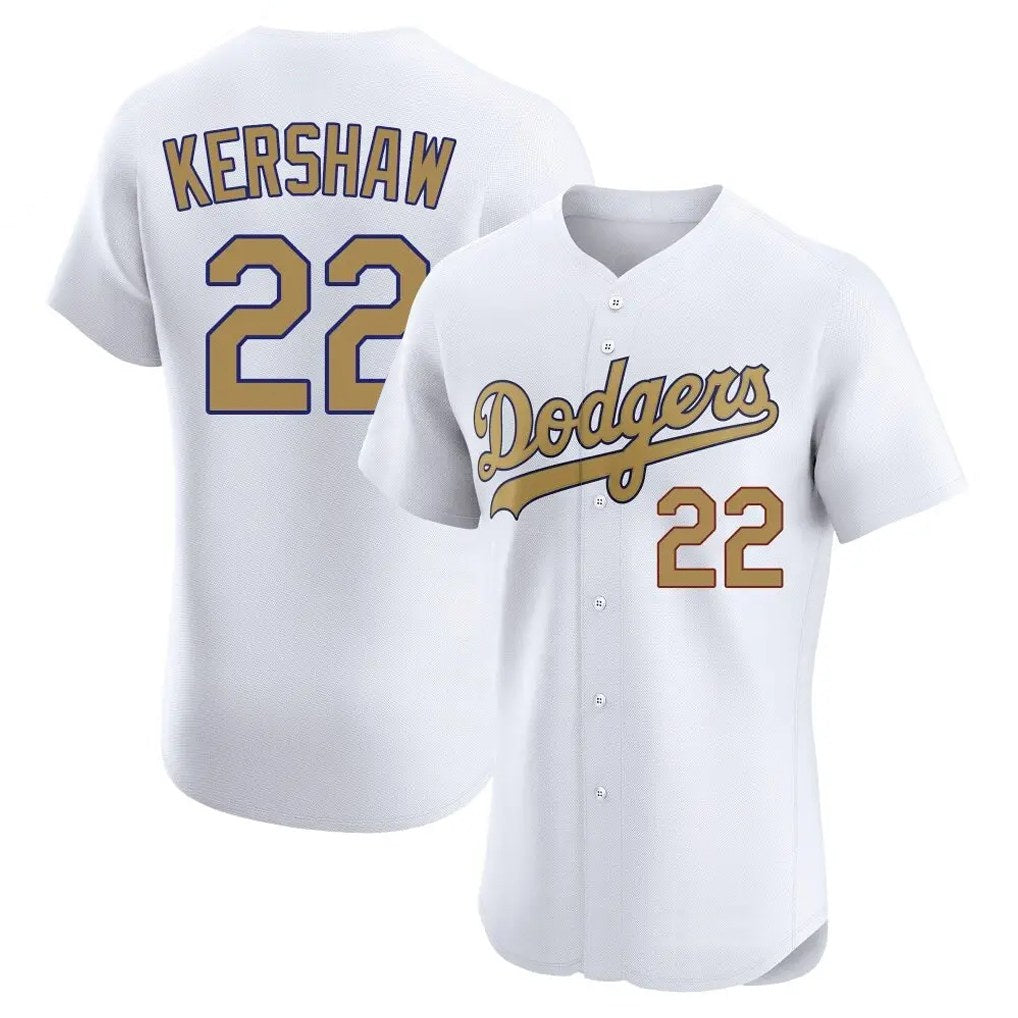 Los Angeles Dodgers #22 Clayton Kershaw Player White Gold CONTON Limited Elite Home Stitched Jerseys