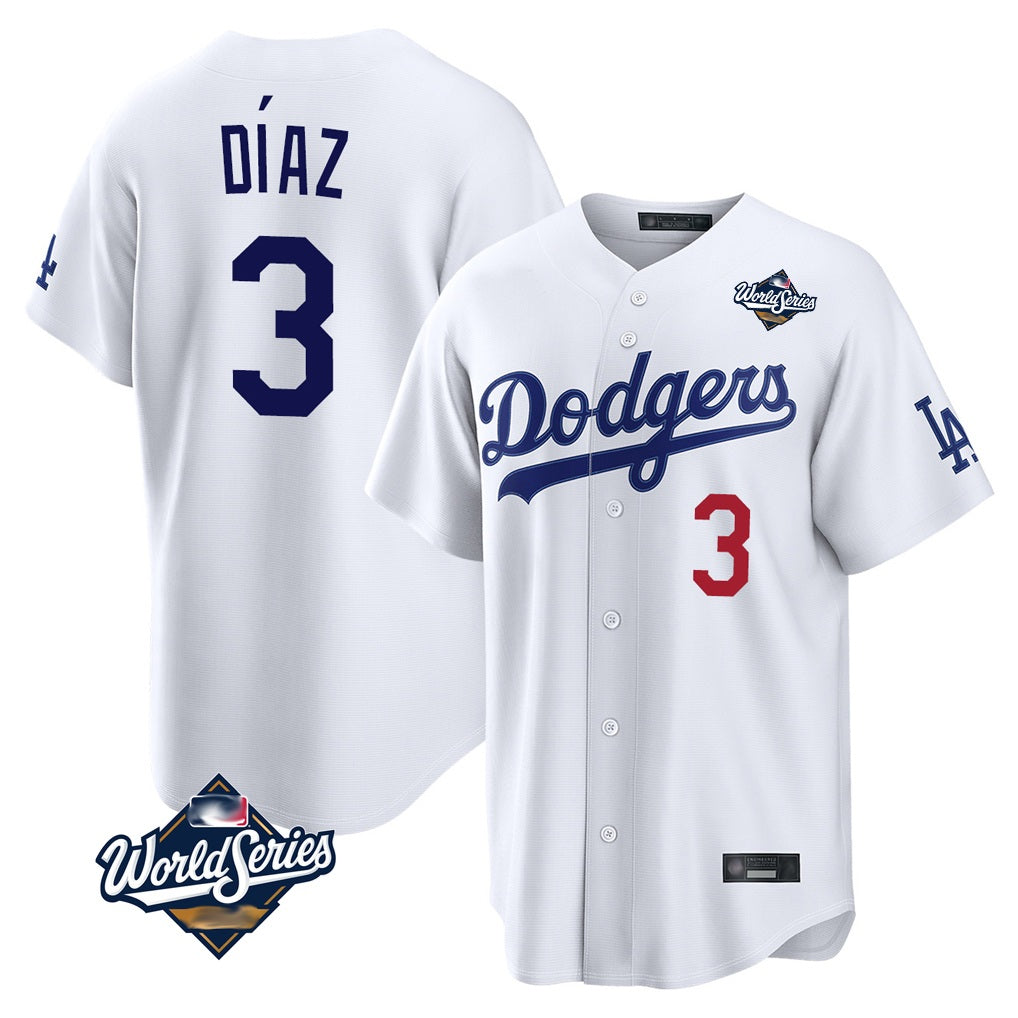 Los Angeles Dodgers #3 Edwin D¨ªaz Player White CONTON World Series Home Game Stitched Jerseys