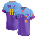 Colorado Rockies #8 Ryan Ritter Player Purple-Light Blue CONTON City Connect Limited Elite Home T-shirt Stitched Jerseys