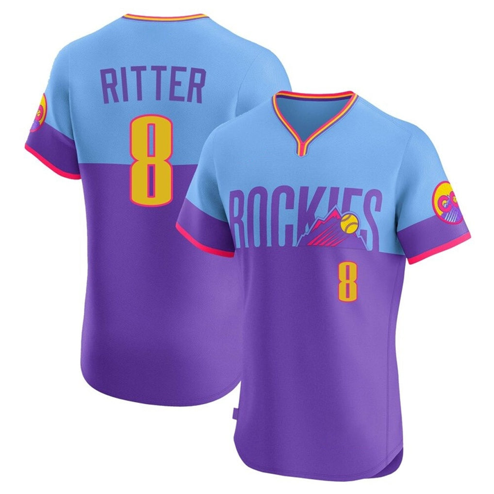 Colorado Rockies #8 Ryan Ritter Player Purple-Light Blue CONTON City Connect Limited Elite Home T-shirt Stitched Jerseys