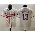 Atlanta Braves #13 Ronald Acuna Jr White CONTON Cool Base With Patch Stitched Jersey 2