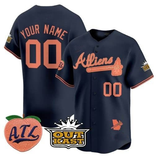 Custom Atlanta Braves Atliens & Peach Vapor Premier Limited Jersey ¨CNavy CONTON