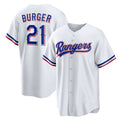 Texas Rangers #21 Jake Burger White CONTON Home Replica Jersey