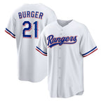Texas Rangers #21 Jake Burger White CONTON Home Replica Jersey
