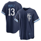 Kansas City Royals #13 Salvador Perez Navy CONTON City Connect Replica Player Jersey