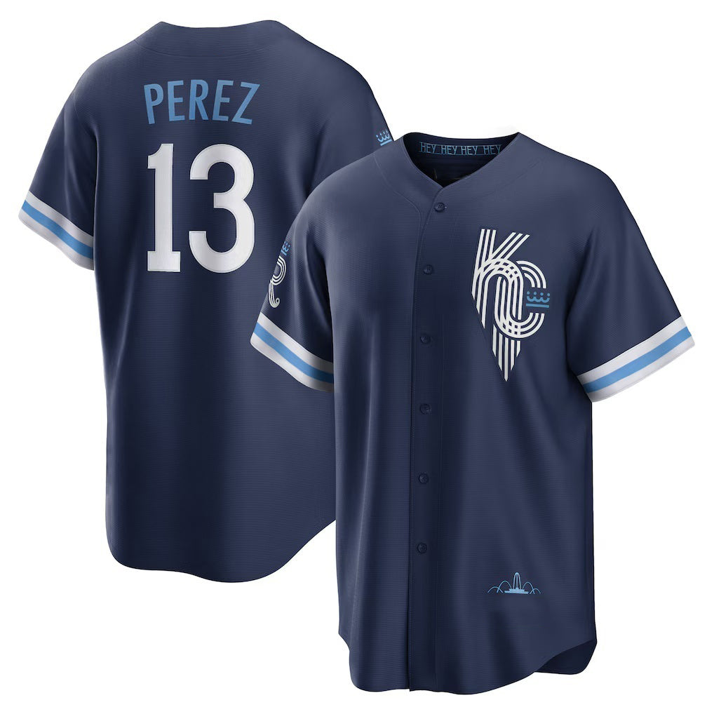 Kansas City Royals #13 Salvador Perez Navy CONTON City Connect Replica Player Jersey