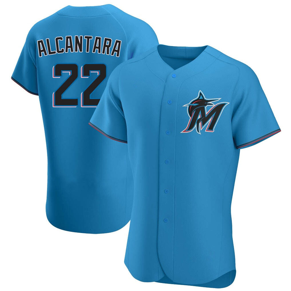 Miami Marlins #22 Sandy Alcantara Player Blue CONTON Home Limited Elite Stitched Jerseys