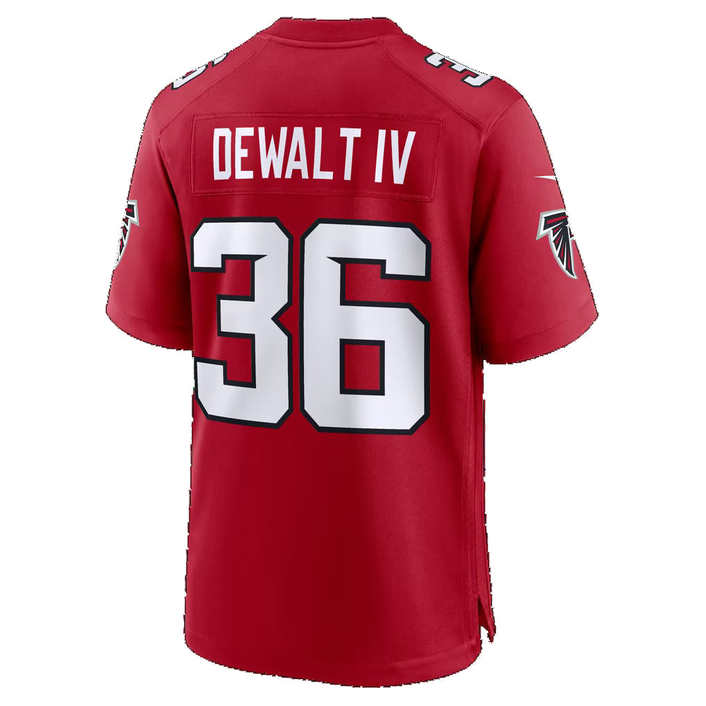 A.Falcons #36 Malcolm DeWalt IV Red Team Game Football jersey CONTON