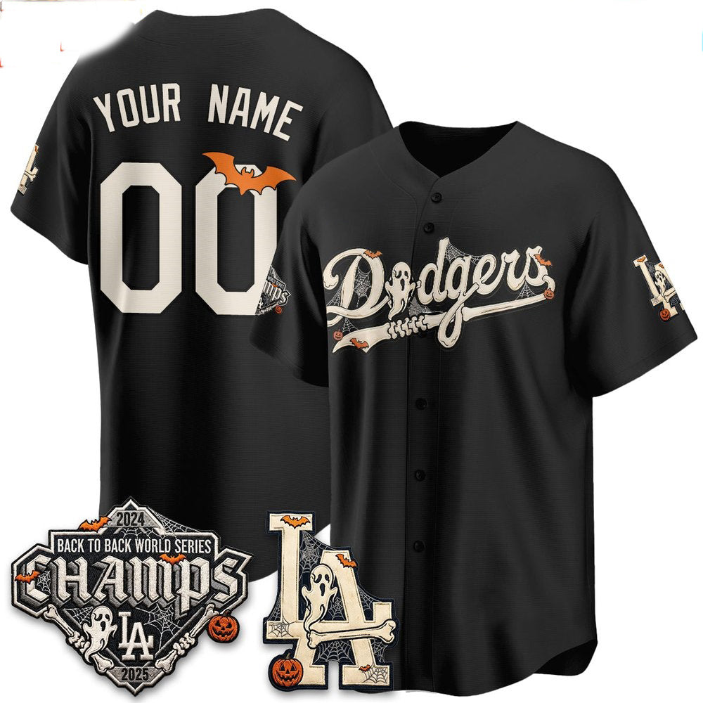 Custom Los Angeles Dodgers Black Halloween 2026 Baseball jersey CONTON