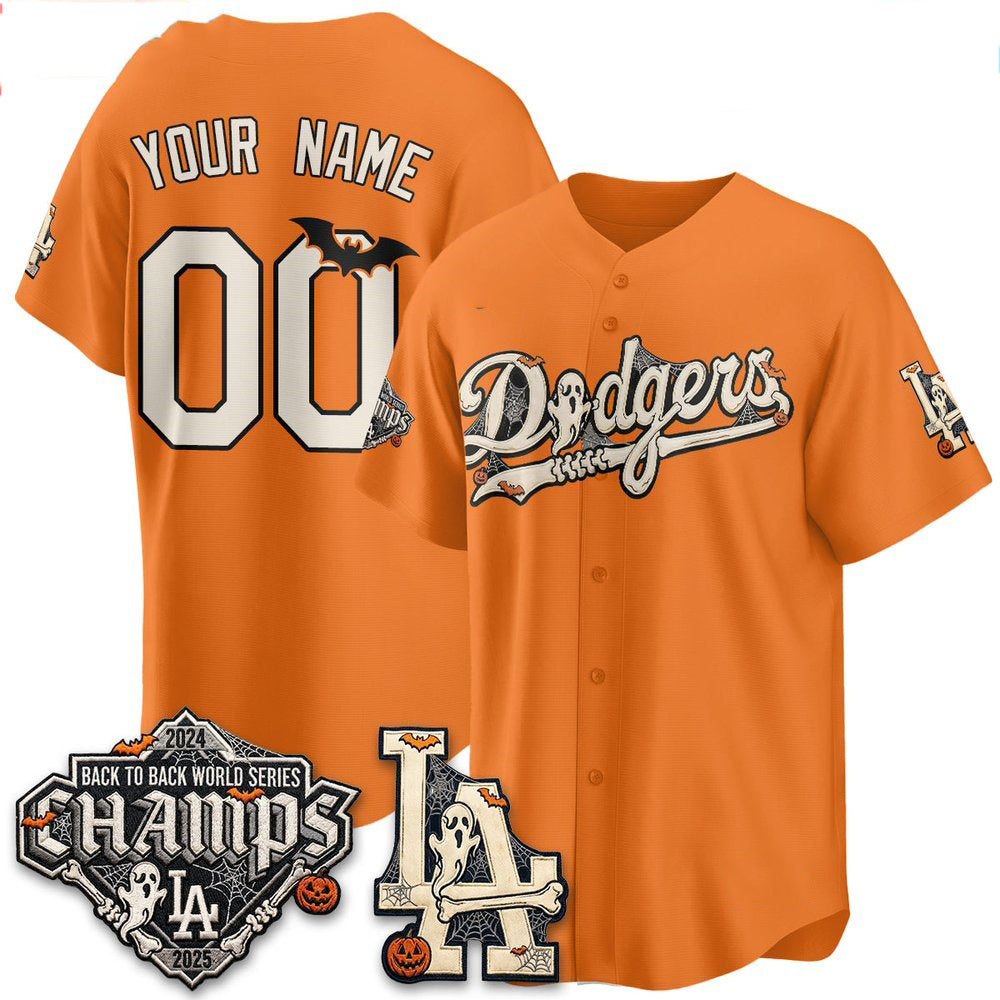 Custom Los Angeles Dodgers Orange Halloween 2026 Baseball jersey CONTON