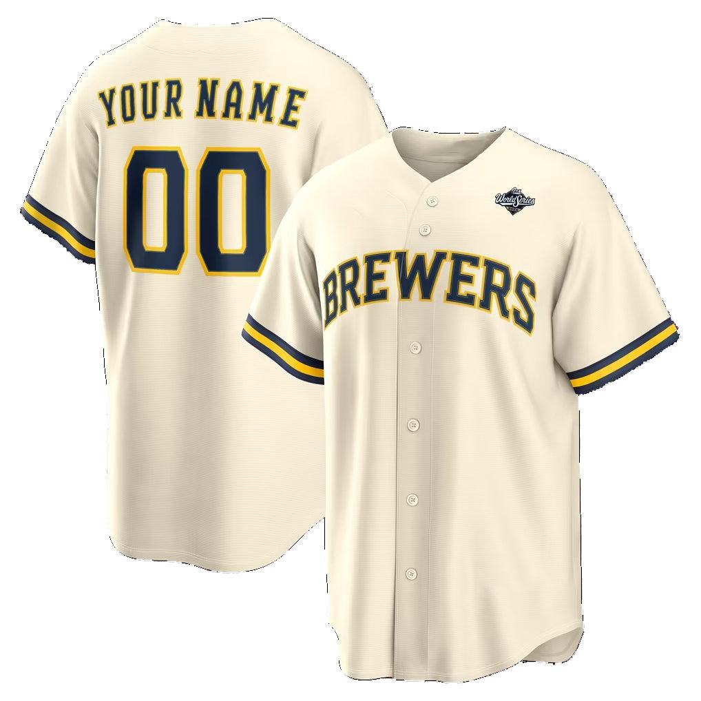 Custom Milwaukee Brewers Cream 2026 World Series Patch Home Replica Jersey CONTON