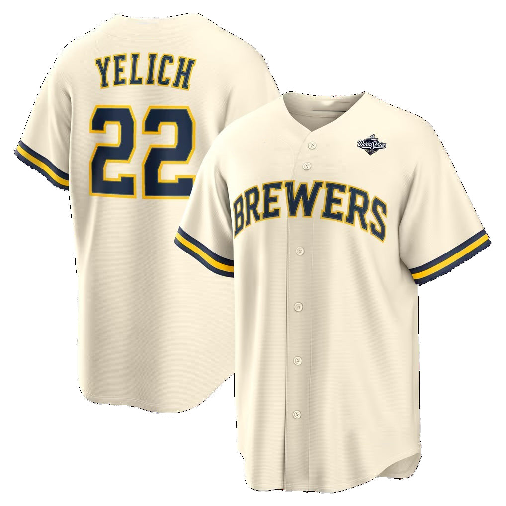 Milwaukee Brewers #22 Christian Yelich Cream 2026 World Series Home Replica Jersey CONTON