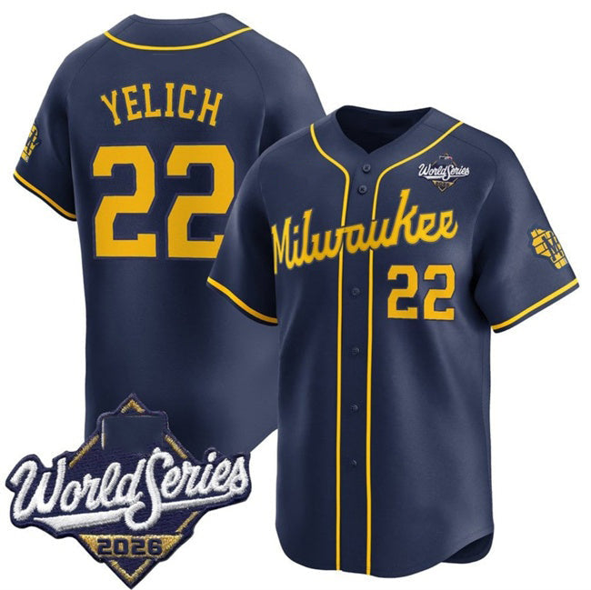 Milwaukee Brewers #22 Christian Yelich Navy 2026 World Series Alternate Limited Stitched Jersey CONTON