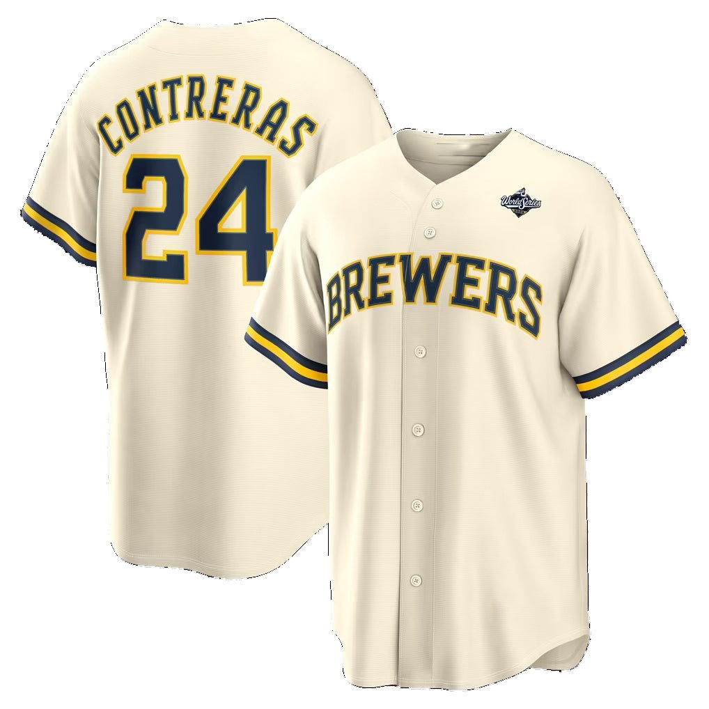 Milwaukee Brewers #24 William Contreras Cream 2026 World Series Home Replica Jersey CONTON