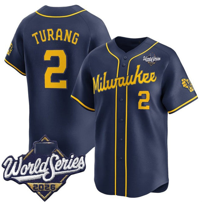 Milwaukee Brewers #2 Brice Turang Navy 2026 World Series Alternate Limited Stitched Jersey CONTON