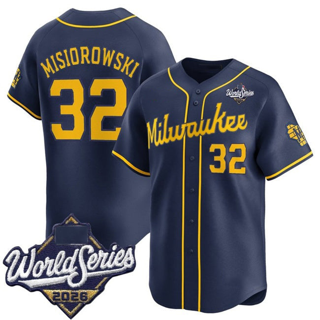 Milwaukee Brewers #32 Jacob Misiorowski Navy 2026 World Series Alternate Limited Stitched Jersey CONTON