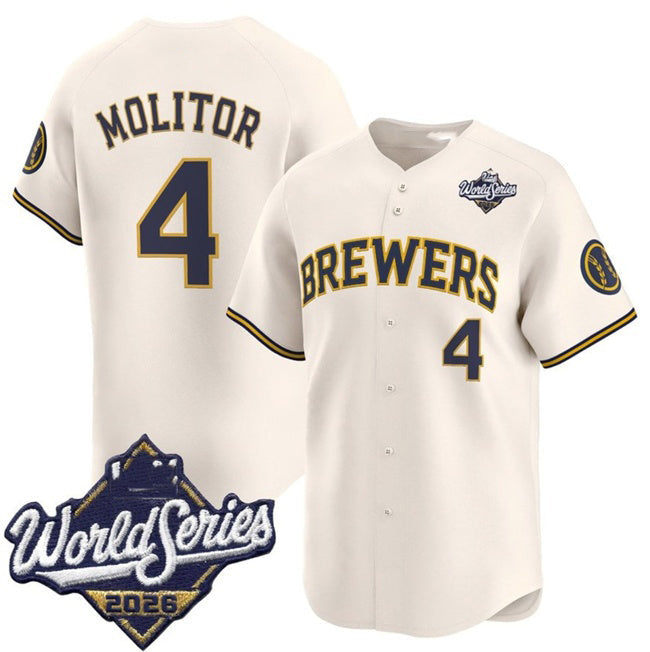 Milwaukee Brewers #4 Paul Molitor Cream 2026 World Series Limited Stitched Jersey CONTON