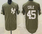 New York Yankees #45 Gerrit Cole Olive CONTON Pinstripe 2026 Armed Forces Day Salute To Service Jersey